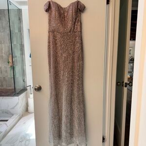 Aqua Size 8 Off the Shoulder Sequin Evening Gown Blush